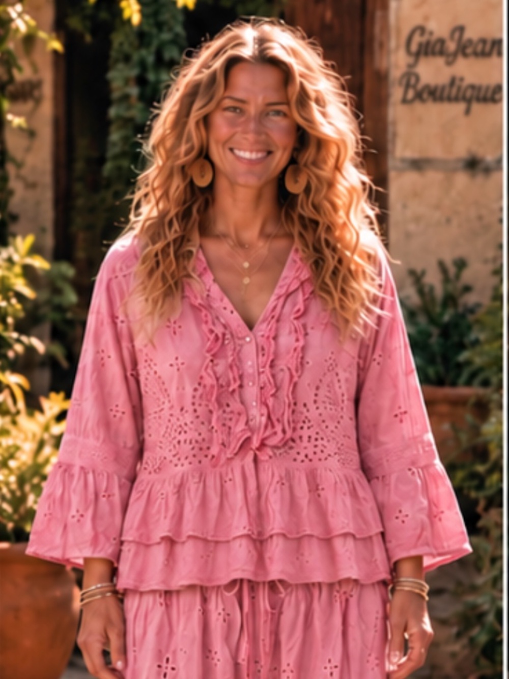 ❤️ JADED GYPSY “ EYELET TOP “ JADED GYPSY EYELET HEIRLOOM TOP IN PINK 41